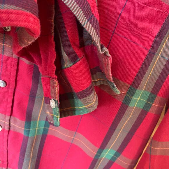 L.L. Bean Vintage Plaid Button Down Shirt Red Green Yellow Mens Size Medium - Picture 6 of 7
